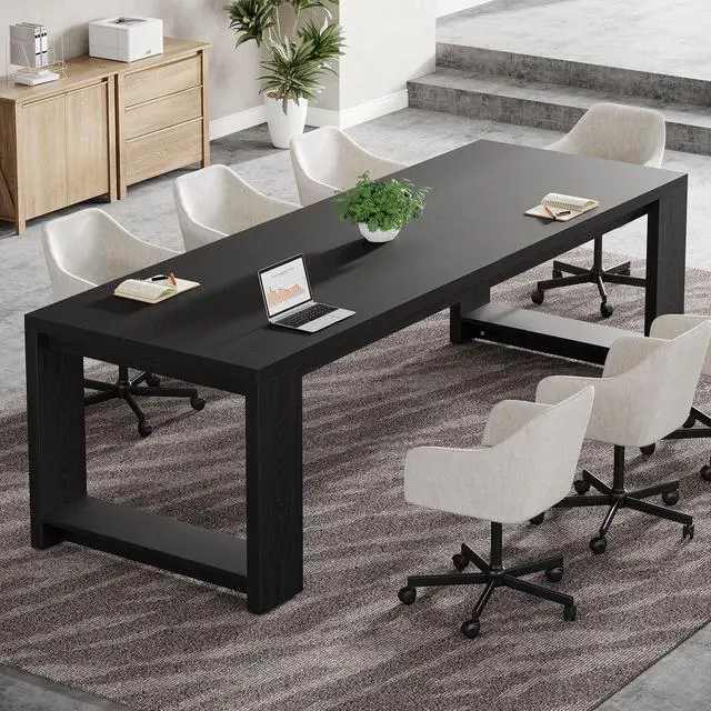 Alt view image 3 of 7 - 7 ft Conference Table for 6 to 8 People, Modern Rectangle Meeting Room Desk for Boardroom, Home Office (Black)