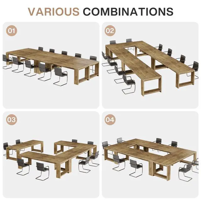 Alt view image 6 of 7 - 7 ft Conference Table for 6 to 8 People, Modern Rectangle Meeting Room Desk for Boardroom, Home Office (1, Oak)