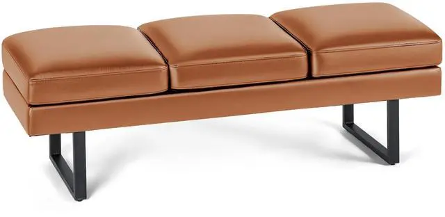 Main image of 59.6 Inches Waiting Room Chairs - 3 Seats Faux Leather Office Guest Chair - Conference Room Upholstered Reception Bench - Lobby Furniture for Salon and Shop, Brown