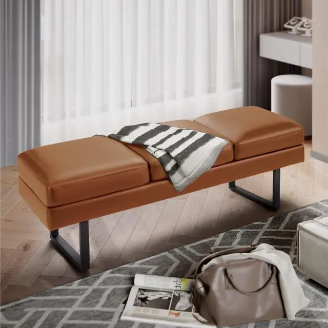 Alt view image 2 of 7 - 59.6 Inches Waiting Room Chairs - 3 Seats Faux Leather Office Guest Chair - Conference Room Upholstered Reception Bench - Lobby Furniture for Salon and Shop, Brown