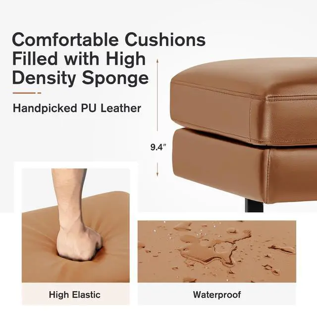 Alt view image 4 of 7 - 59.6 Inches Waiting Room Chairs - 3 Seats Faux Leather Office Guest Chair - Conference Room Upholstered Reception Bench - Lobby Furniture for Salon and Shop, Brown