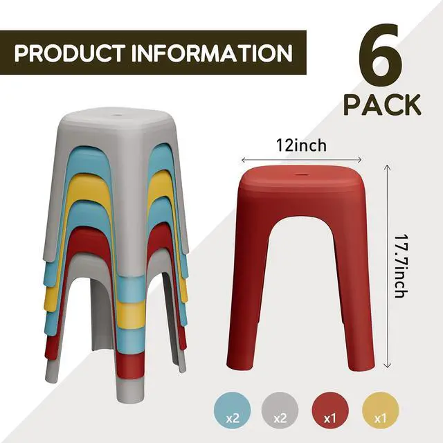 Alt view image 3 of 7 - 6-Pack Stackable Classroom Stools, 18-Inch Nesting Plastic Stools | Portable Backless Stools Offer Flexible Seating for Students and Adults in Classrooms, Offices, Activity Rooms, and Homes