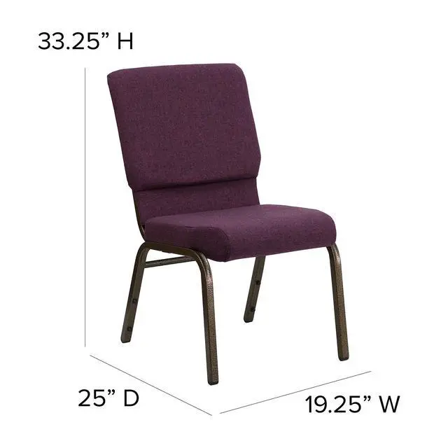 Alt view image 2 of 7 - Plum 18.5" W Stacking Church Chair, 4-Pack | Gold Vein Frame, Fabric Upholstery