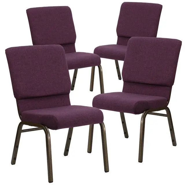 Alt view image 3 of 7 - Plum 18.5" W Stacking Church Chair, 4-Pack | Gold Vein Frame, Fabric Upholstery