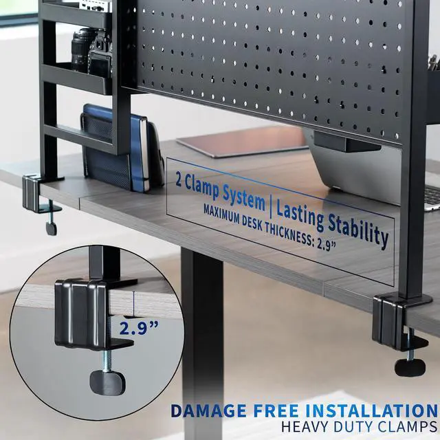 Alt view image 5 of 7 - Steel Clamp-on 46 x 25 inch Desk Pegboard System with Storage Shelf and Accessory Trays, Multi-Purpose Office Organizer, Black, PP-PBSF46