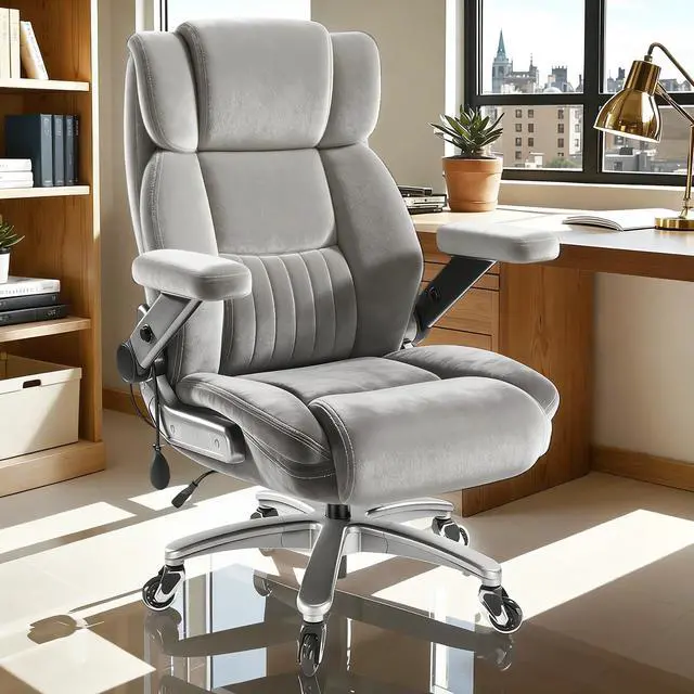 Alt view image 2 of 7 - Fabric 600LBS Heavy Duty Office Chair with 5D Flip Arms for Heavy People,Comfy Cloth Big and Tall Desk Chair with Pocket Spring Cushion,High Back Computer Chair with Adjustable Lumbar Support