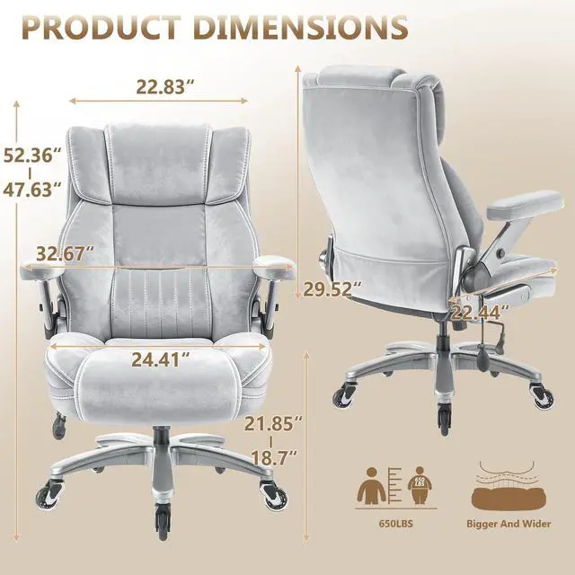 Alt view image 3 of 7 - Fabric 600LBS Heavy Duty Office Chair with 5D Flip Arms for Heavy People,Comfy Cloth Big and Tall Desk Chair with Pocket Spring Cushion,High Back Computer Chair with Adjustable Lumbar Support