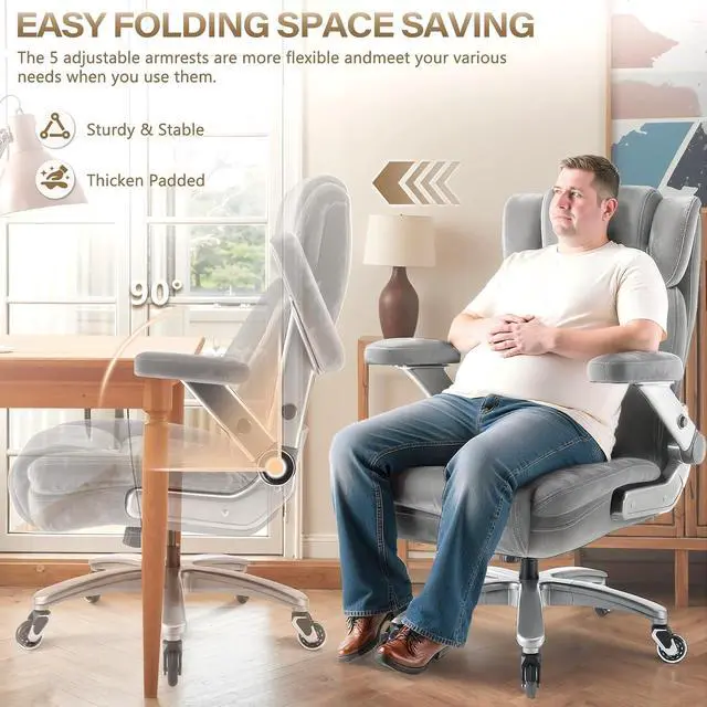 Alt view image 5 of 7 - Fabric 600LBS Heavy Duty Office Chair with 5D Flip Arms for Heavy People,Comfy Cloth Big and Tall Desk Chair with Pocket Spring Cushion,High Back Computer Chair with Adjustable Lumbar Support