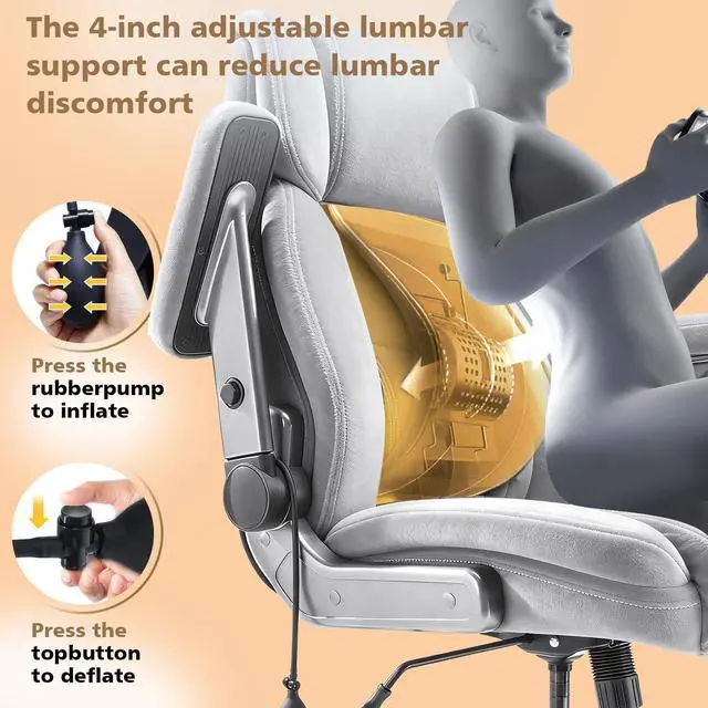 Alt view image 6 of 7 - Fabric 600LBS Heavy Duty Office Chair with 5D Flip Arms for Heavy People,Comfy Cloth Big and Tall Desk Chair with Pocket Spring Cushion,High Back Computer Chair with Adjustable Lumbar Support