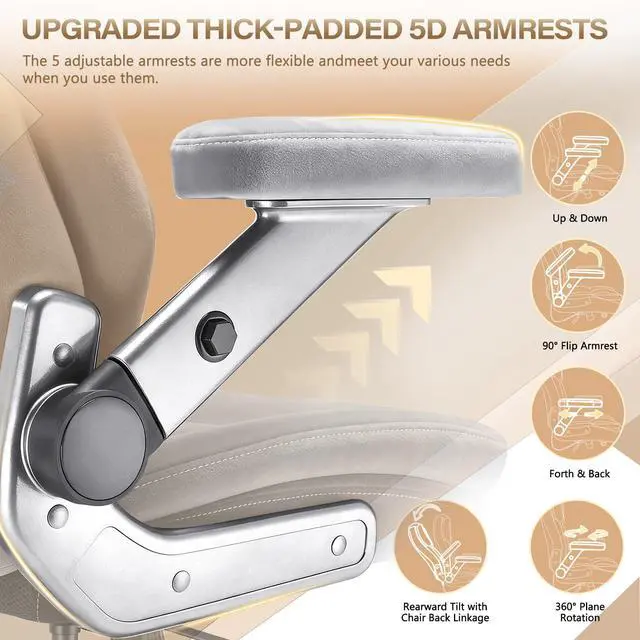 Alt view image 4 of 7 - Fabric 600LBS Heavy Duty Office Chair with 5D Flip Arms for Heavy People,Comfy Cloth Big and Tall Desk Chair with Pocket Spring Cushion,High Back Computer Chair with Adjustable Lumbar Support