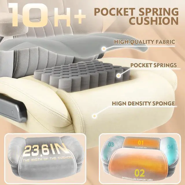 Alt view image 7 of 7 - Fabric 600LBS Heavy Duty Office Chair with 5D Flip Arms for Heavy People,Comfy Cloth Big and Tall Desk Chair with Pocket Spring Cushion,High Back Computer Chair with Adjustable Lumbar Support