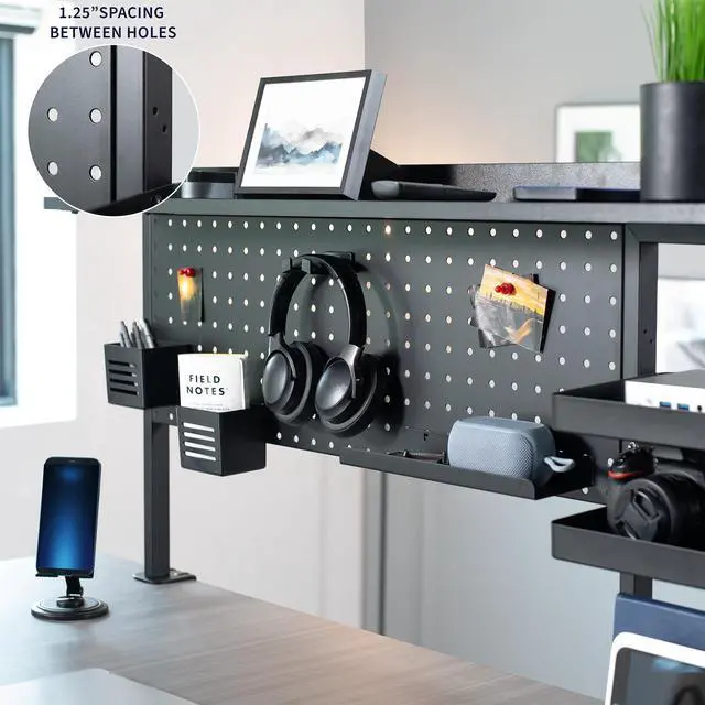 Alt view image 7 of 7 - Steel Clamp-on 46 x 25 inch Desk Pegboard System with Storage Shelf and Accessory Trays, Multi-Purpose Office Organizer, Black, PP-PBSF46