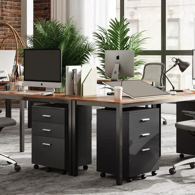 Alt view image 2 of 7 - 3 Drawer Wood File Cabinet, Under Desk Filing Cabinet, Black | Small Mobile Printer Stand, Fits Letter/A4 Size, Under Desk Storage Cabinet, Home Office