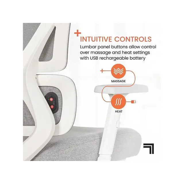 Alt view image 5 of 7 - Sharper Image S-850 Heated Ergonomic Mesh Swivel Executive Massage Chair, Light Gray/White