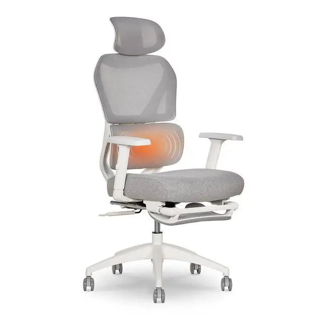 Alt view image 2 of 7 - Sharper Image S-850 Heated Ergonomic Mesh Swivel Executive Massage Chair, Light Gray/White