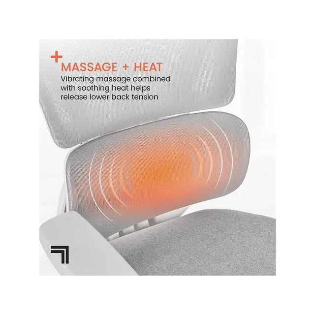 Alt view image 6 of 7 - Sharper Image S-850 Heated Ergonomic Mesh Swivel Executive Massage Chair, Light Gray/White