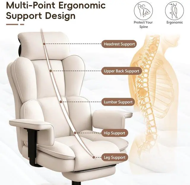 Alt view image 3 of 7 - Big and Tall Office Chair, Heavy Duty Executive Office Desk Chair with Adjustable Armrests and Foot Rest, Leather Computer Gaming Chair for Home Office
