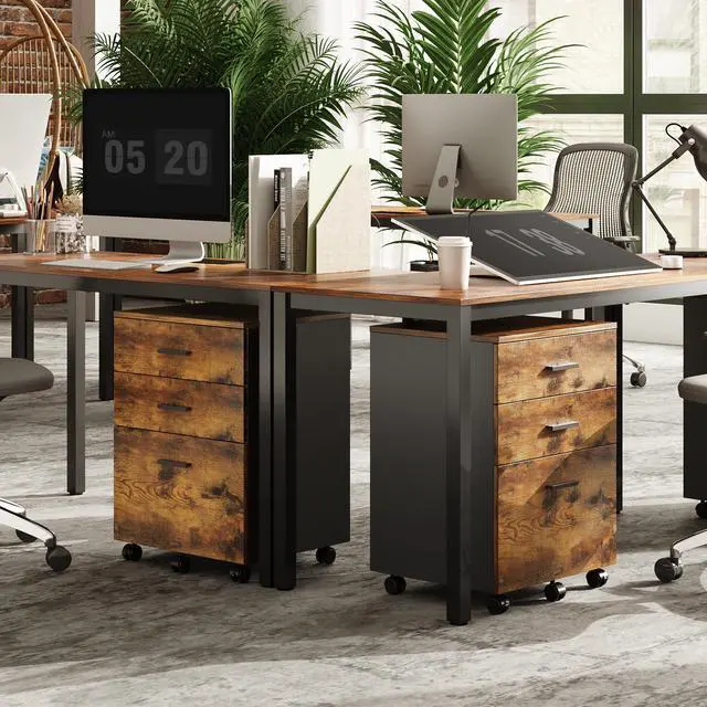 Alt view image 2 of 6 - 3 Drawer Wood File Cabinet, Under Desk Filing Cabinet, Rustic Brown | Small Mobile Printer Stand, Fits Letter/A4 Size, Under Desk Storage Cabinet, Home Office