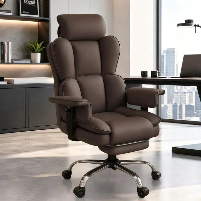 Main image of Big and Tall Office Chair, Heavy Duty Executive Office Desk Chair with Adjustable Armrests and Foot Rest, Leather Computer Gaming Chair for Home Office