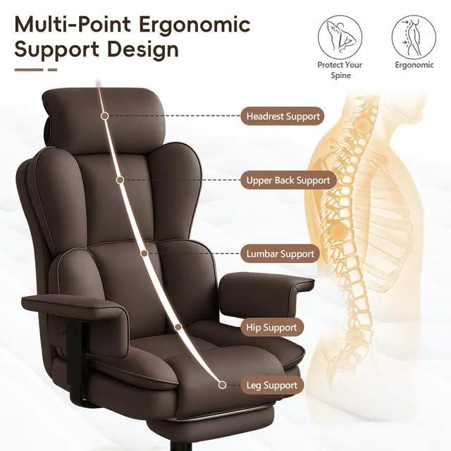 Alt view image 3 of 7 - Big and Tall Office Chair, Heavy Duty Executive Office Desk Chair with Adjustable Armrests and Foot Rest, Leather Computer Gaming Chair for Home Office