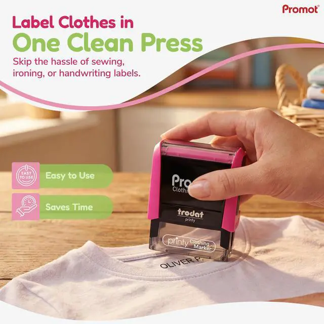 Alt view image 2 of 7 - Clothing Stamp - Personalized Name Stamp for Clothes & Uniforms | Helps Prevent Lost Items, Great For Camps & Care Homes, Wash-Resistant Imprint, Easy One-Press Application, Customizable Text