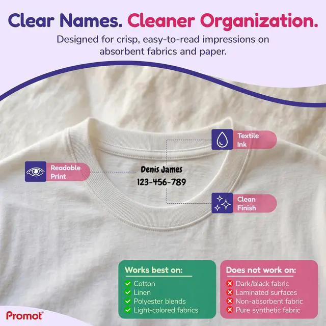 Alt view image 3 of 7 - Clothing Stamp - Personalized Name Stamp for Clothes & Uniforms | Helps Prevent Lost Items, Great For Camps & Care Homes, Wash-Resistant Imprint, Easy One-Press Application, Customizable Text