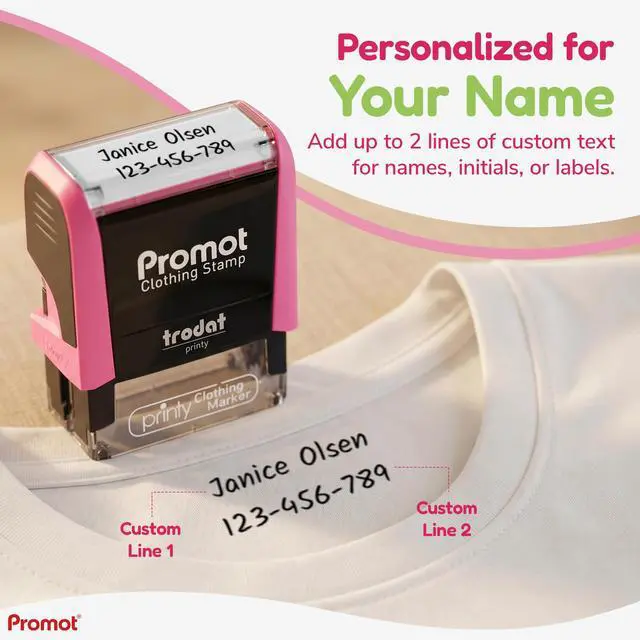 Alt view image 4 of 7 - Clothing Stamp - Personalized Name Stamp for Clothes & Uniforms | Helps Prevent Lost Items, Great For Camps & Care Homes, Wash-Resistant Imprint, Easy One-Press Application, Customizable Text