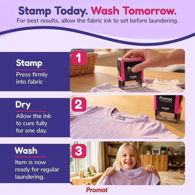 Alt view image 7 of 7 - Clothing Stamp - Personalized Name Stamp for Clothes & Uniforms | Helps Prevent Lost Items, Great For Camps & Care Homes, Wash-Resistant Imprint, Easy One-Press Application, Customizable Text