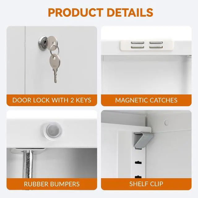 Alt view image 6 of 7 - Metal Storage Cabinet, Garage Storage Cabinet with 2 Drawers and Adjustable Shelf, Locking Short Storage Cabinet for Office Garage Home, White Metal Cabinets(36" H x 31.5" W x 16" D)