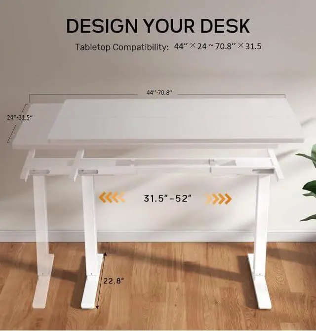 Alt view image 3 of 6 - Dual Motor Electric Standing Desk Frame, Height Adjustable Desk Legs for Max 44" x 70.8" Desktop with 330 LBS Capacity, Ergonomic Sit Stand Up Desk Base for Home Office, White(Frame Only)