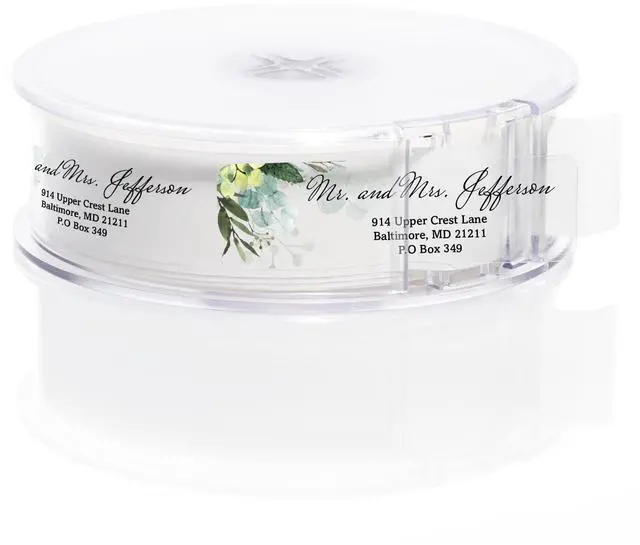 Main image of Clear Floral Greenery Rolled Address Labels / 500 Personalized Return Address Labels/Custom Address Stickers in Elegant Plastic Dispenser