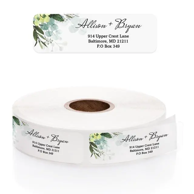 Alt view image 2 of 6 - Clear Floral Greenery Rolled Address Labels / 500 Personalized Return Address Labels/Custom Address Stickers in Elegant Plastic Dispenser