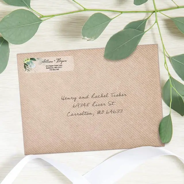 Alt view image 3 of 6 - Clear Floral Greenery Rolled Address Labels / 500 Personalized Return Address Labels/Custom Address Stickers in Elegant Plastic Dispenser