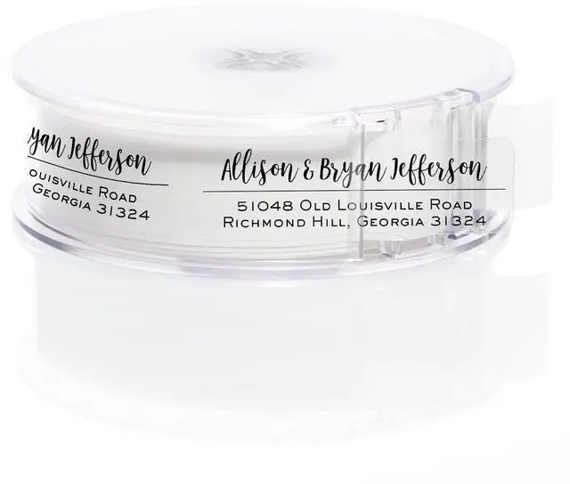 Main image of Clear Mixed Font Rolled Address Labels / 500 Personalized Return Address Labels/Designer Address Stickers in Elegant Plastic Dispenser