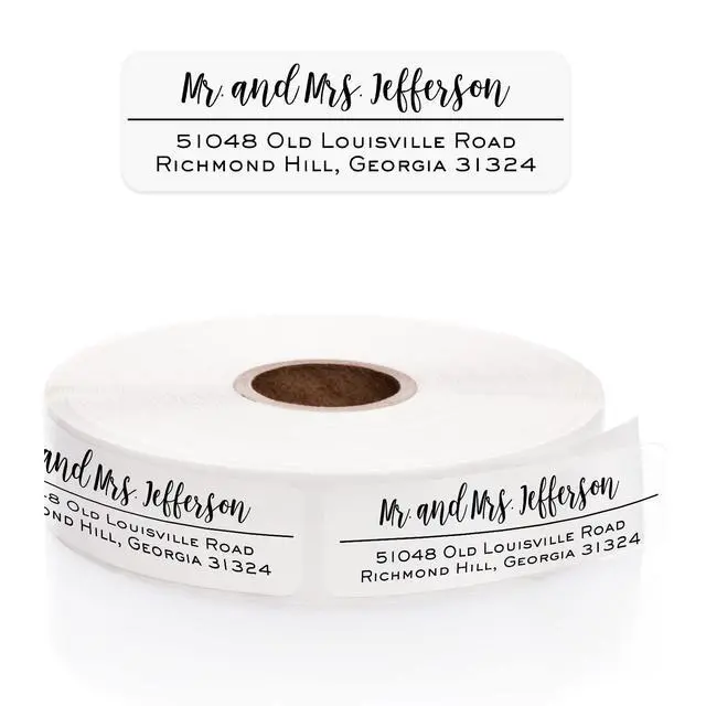 Alt view image 2 of 6 - Clear Mixed Font Rolled Address Labels / 500 Personalized Return Address Labels/Designer Address Stickers in Elegant Plastic Dispenser