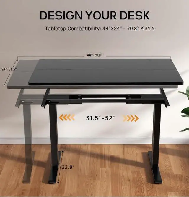 Alt view image 3 of 6 - Dual Motor Electric Standing Desk Frame, Height Adjustable Desk Legs for Max 44" x 70.8" Desktop with 330 LBS Capacity, Ergonomic Sit Stand Up Desk Base for Home Office, Black (Frame Only)