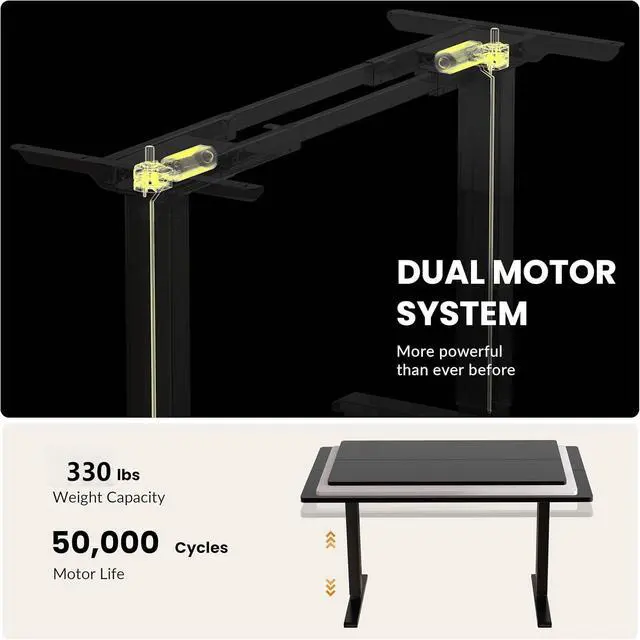 Alt view image 6 of 6 - Dual Motor Electric Standing Desk Frame, Height Adjustable Desk Legs for Max 44" x 70.8" Desktop with 330 LBS Capacity, Ergonomic Sit Stand Up Desk Base for Home Office, Black (Frame Only)