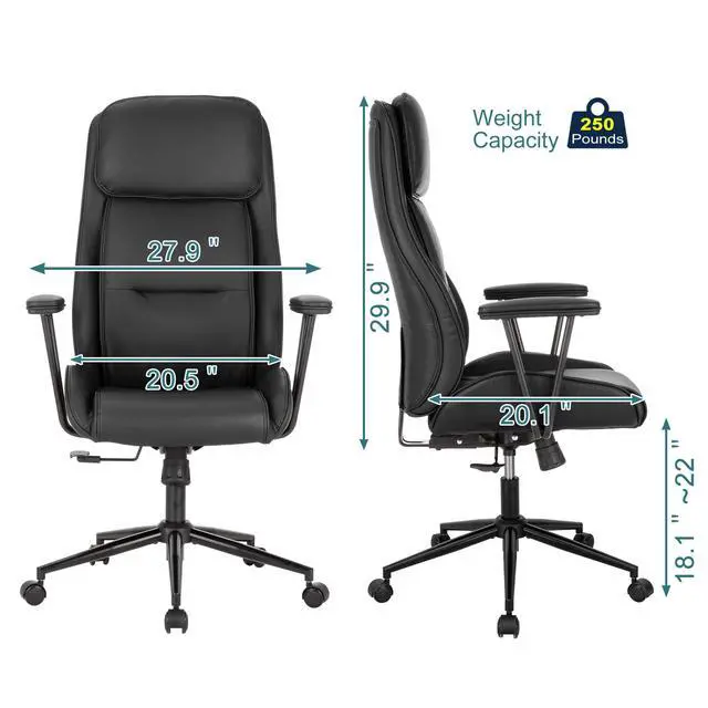 Alt view image 2 of 7 - High Back Office Desk Chair,Ergonomic Reclining Office Chair,Modern Swivel Computer Chair,Conference Room Chairs,Black Leather Chair with Lumbar Support,330lbs (Pure Black)