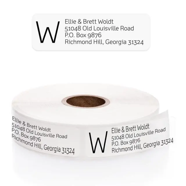 Alt view image 2 of 6 - Clear Monogram Rolled Address Labels / 500 Personalized Return Address Labels/Designer Address Stickers in Elegant Plastic Dispenser