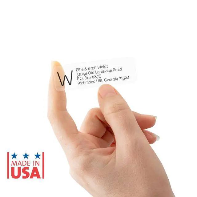 Alt view image 6 of 6 - Clear Monogram Rolled Address Labels / 500 Personalized Return Address Labels/Designer Address Stickers in Elegant Plastic Dispenser