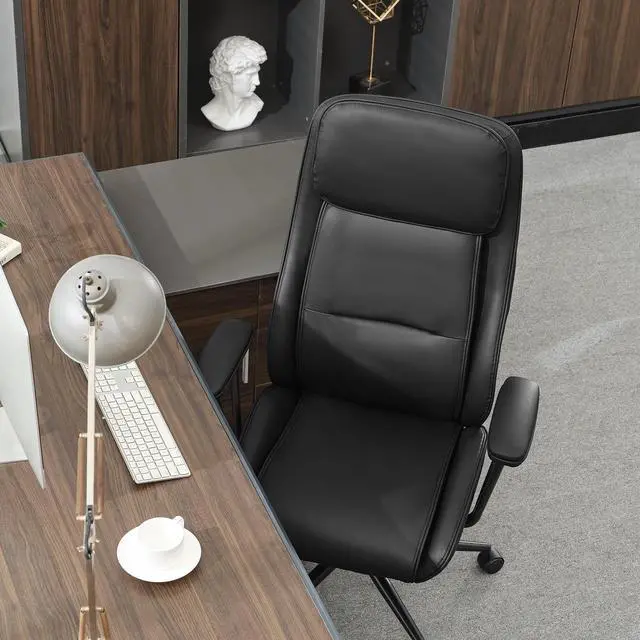 Alt view image 6 of 7 - High Back Office Desk Chair,Ergonomic Reclining Office Chair,Modern Swivel Computer Chair,Conference Room Chairs,Black Leather Chair with Lumbar Support,330lbs (Pure Black)