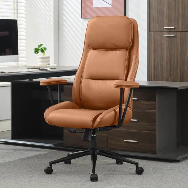 Main image of High Back Office Desk Chair,Ergonomic Reclining Office Chair,Modern Swivel Computer Chair,Conference Room Chairs,Brown Leather Chair with Lumbar Support,330lbs (Pure Brown)