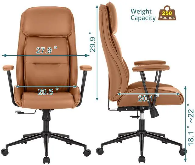 Alt view image 2 of 7 - High Back Office Desk Chair,Ergonomic Reclining Office Chair,Modern Swivel Computer Chair,Conference Room Chairs,Brown Leather Chair with Lumbar Support,330lbs (Pure Brown)