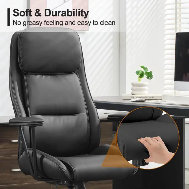 Alt view image 5 of 7 - High Back Office Desk Chair,Ergonomic Reclining Office Chair,Modern Swivel Computer Chair,Conference Room Chairs,Black Leather Chair with Lumbar Support,330lbs (Pure Black)