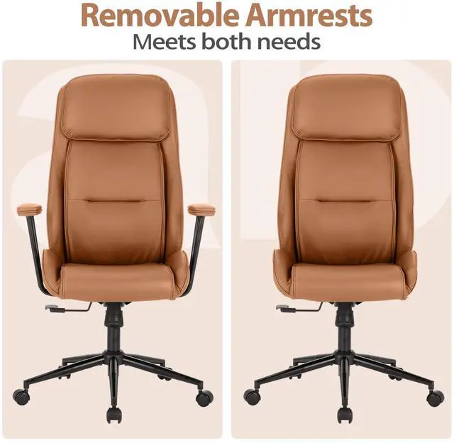 Alt view image 5 of 7 - High Back Office Desk Chair,Ergonomic Reclining Office Chair,Modern Swivel Computer Chair,Conference Room Chairs,Brown Leather Chair with Lumbar Support,330lbs (Pure Brown)