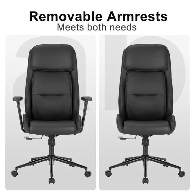Alt view image 4 of 7 - High Back Office Desk Chair,Ergonomic Reclining Office Chair,Modern Swivel Computer Chair,Conference Room Chairs,Black Leather Chair with Lumbar Support,330lbs (Pure Black)