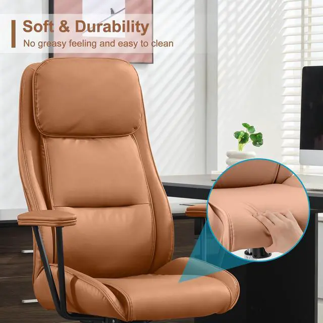 Alt view image 4 of 7 - High Back Office Desk Chair,Ergonomic Reclining Office Chair,Modern Swivel Computer Chair,Conference Room Chairs,Brown Leather Chair with Lumbar Support,330lbs (Pure Brown)