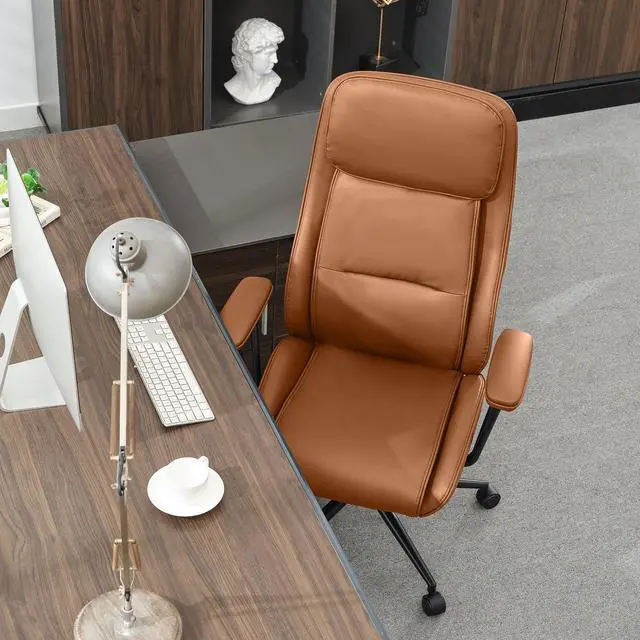 Alt view image 6 of 7 - High Back Office Desk Chair,Ergonomic Reclining Office Chair,Modern Swivel Computer Chair,Conference Room Chairs,Brown Leather Chair with Lumbar Support,330lbs (Pure Brown)