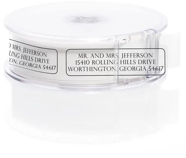 Main image of Clear Outline Rolled Address Labels / 500 Personalized Return Address Labels/Designer Address Stickers in Elegant Plastic Dispenser