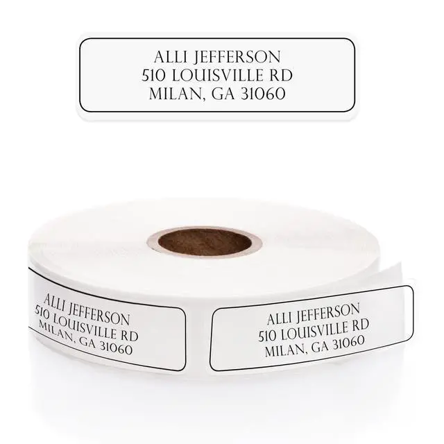 Alt view image 2 of 6 - Clear Outline Rolled Address Labels / 500 Personalized Return Address Labels/Designer Address Stickers in Elegant Plastic Dispenser